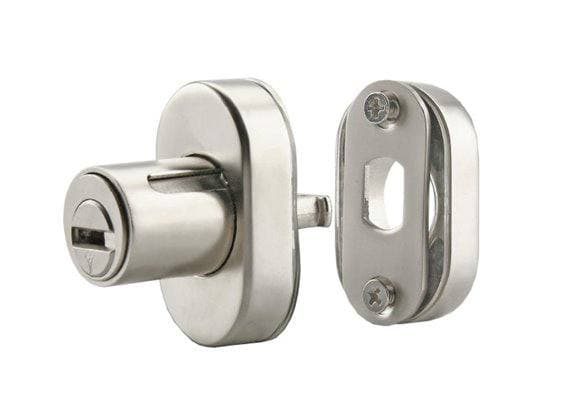 מנעול Mul-T-Lock לדלתות הזזה עם גוף גלילי ולוחית התקנה כסופה