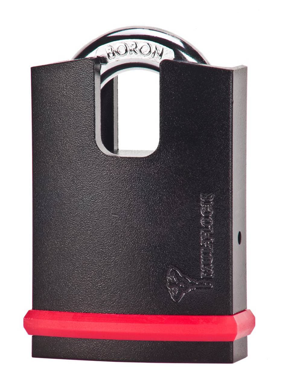 מנעול תלייה Mul-T-Lock NE14H עם גוף שחור גבוה ואנקול כסוף
