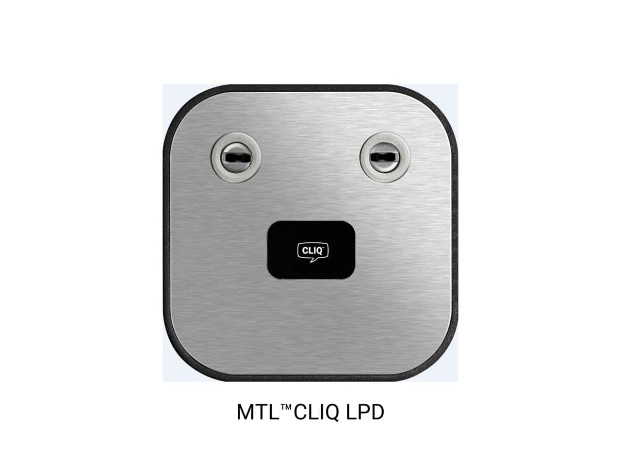 עמדת תכנות שולחנית CLIQ כסופה עם שני פתחים וסמל במרכז