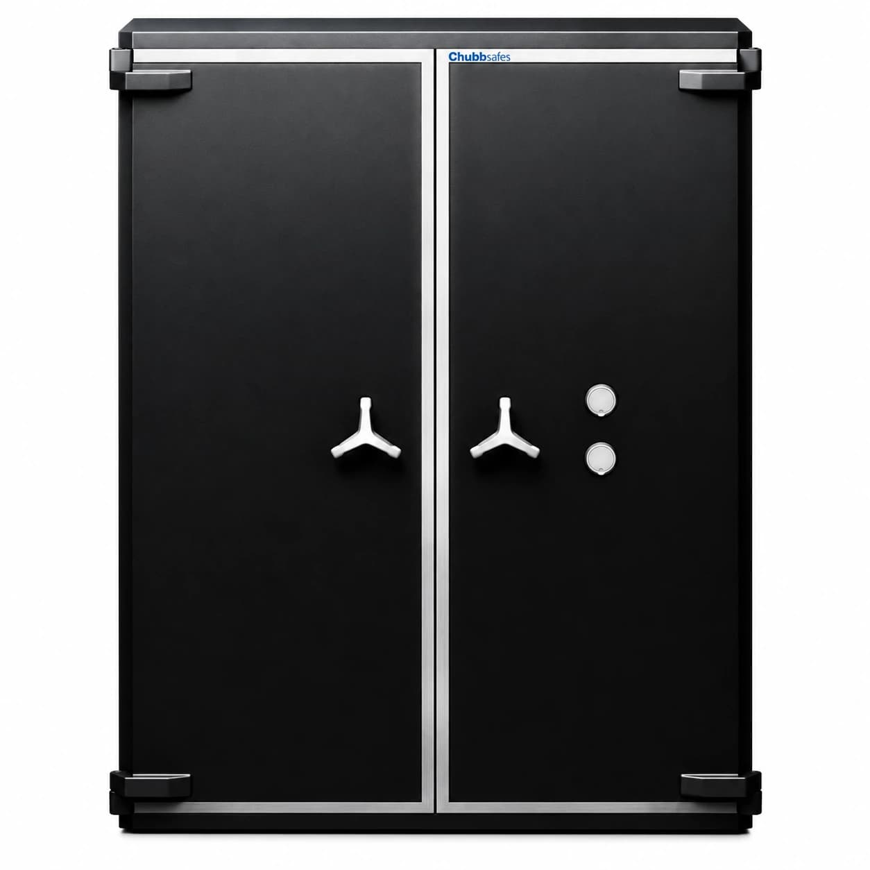 תמונת סדרה מעובדת של כספת Chubbsafes Trident דו־דלתית שחורה