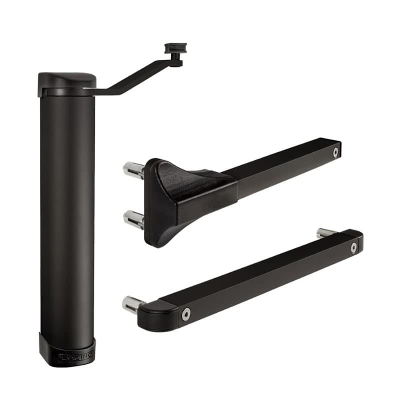 מחזיר שער Locinox LION שחור עם גוף גלילי וזרועות מתכתיות