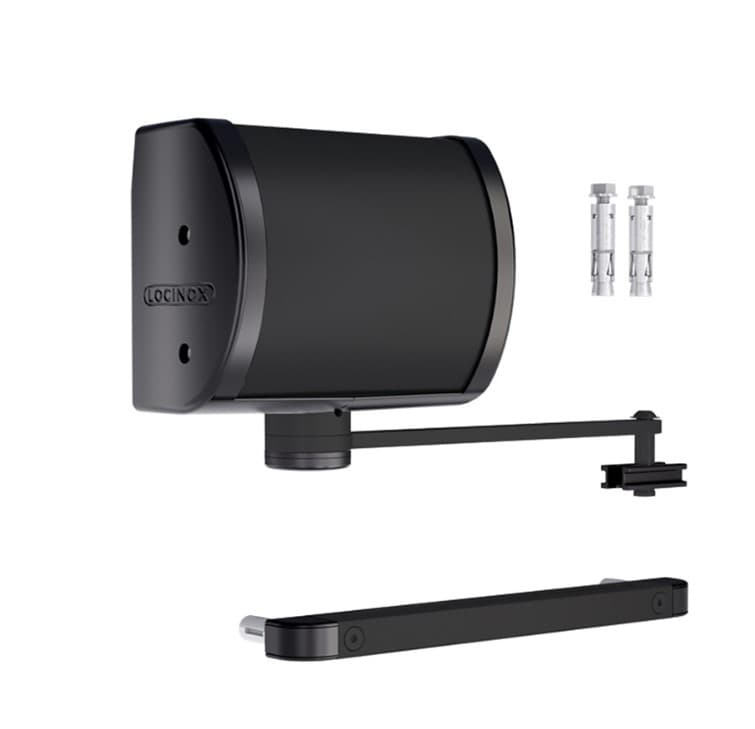 מחזיר שער Locinox PANTHER שחור עם גוף גלילי וזרוע חיבור ארוכה