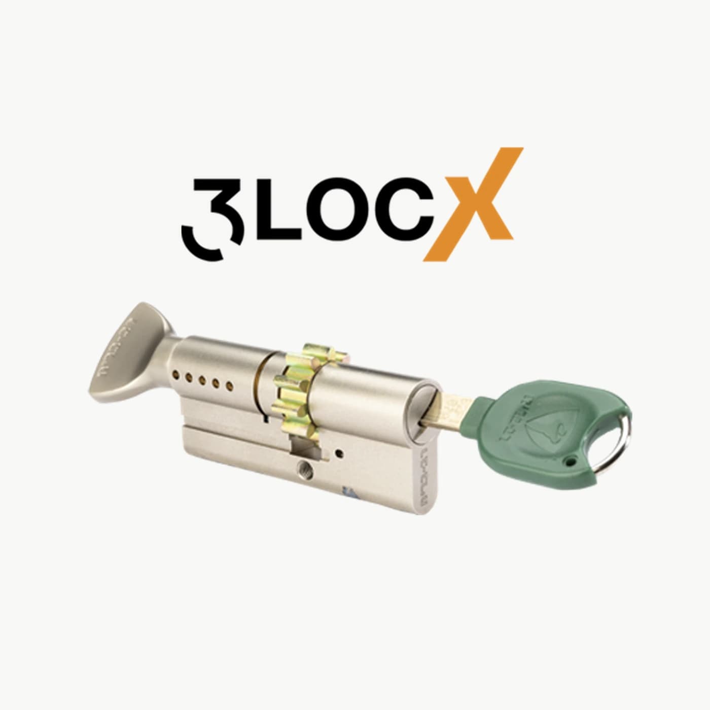 צילינדר 3LOCX כסוף עם מפתח ירוק ולוגו 3LOCX