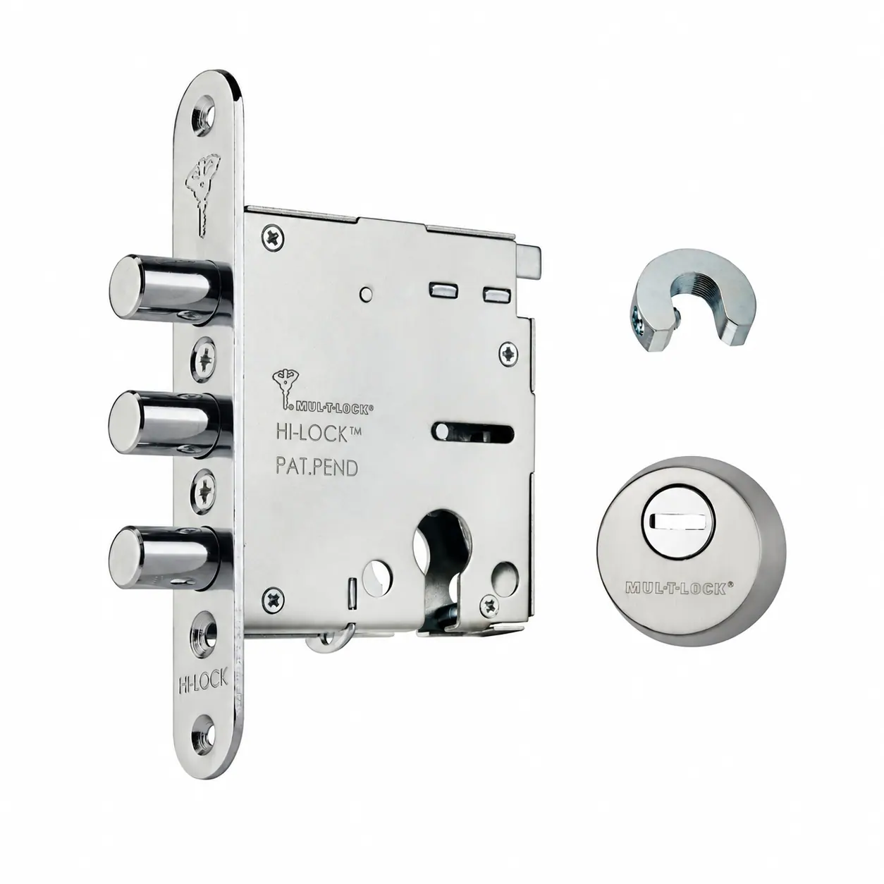מנעול עליון Mul-T-Lock Hi-Lock וכל רכיביו על רקע לבן
