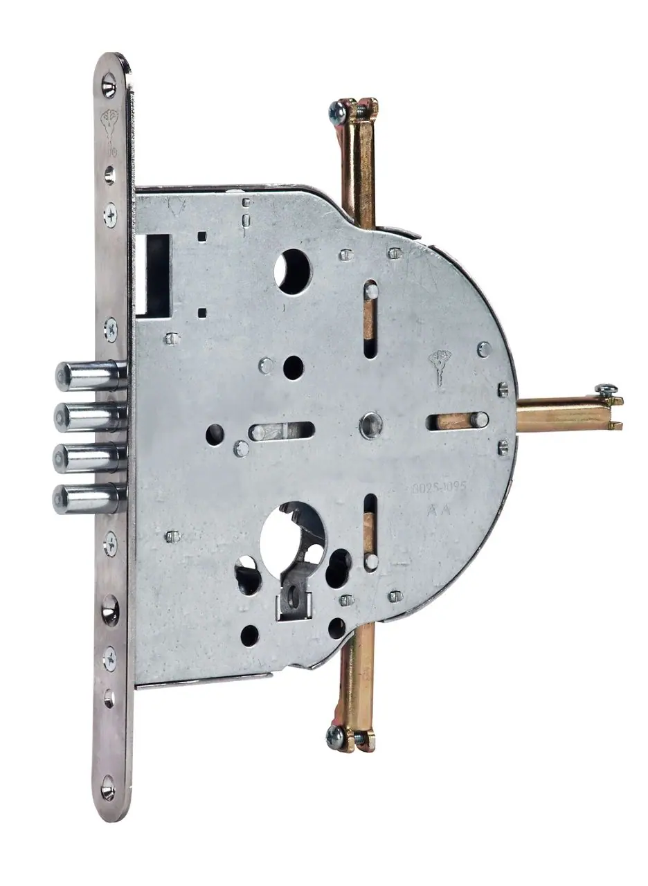 מנעול רב־בריחי Mul-T-Lock 250 עם לוחית ארוכה ובריחים בולטים